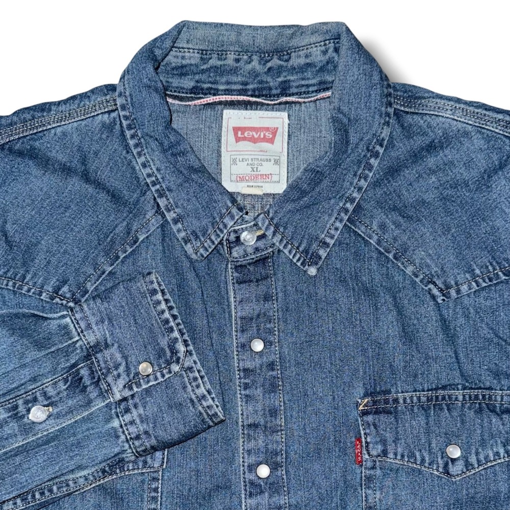 Levis Modern Western Denim Pearl Snap Shirt Mens XL Blue Cotton 3LYLW234 L/S